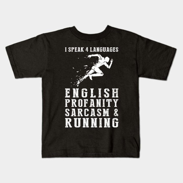 Sprinting with Humor! Funny '4 Languages' Sarcasm Running Tee & Hoodie Kids T-Shirt by MKGift